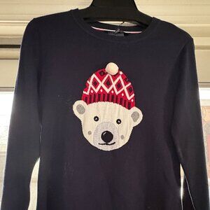 Tommy Hilfiger SMALL SWEATER Polar Bear Navy Blue Crewneck Pom Pom Trim NEW!!!